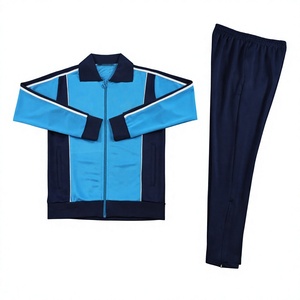 Survêtement Garçon Bleu Marine Color Block Manches Longues Fermeture Éclair Style Sportif Vêtement d'Automne Respirant en Polyester Coupe Classique - Product Image 1