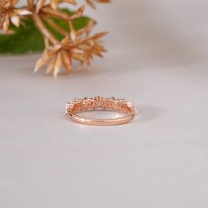 Unique Rose Gold Moissanite Mosaic Wedding Band Geometric Trillion and Baguette Cut <b>Stacking</b> <b>Ring</b> Bold Anniversary Jewelry Gift - Product Image 5