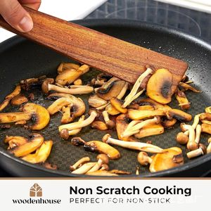 Spatule en bois, cuillère en bois, spatule à long manche pour poêle antiadhésive, ustensiles de cuisine en bois résistants à la chaleur - Product Image 4