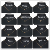 Cadeau d'anniversaire plaqué or 12 signes du zodiaque pendentif carte de vœux charme chaîne en or ras du cou collier d'astrologie bijoux pour femmes
