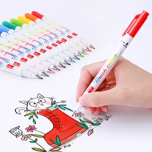 Venta al por mayor lápiz de color pintura-Juego de rotuladores con punta de pincel, 12 colores, para niños y adultos, libros para colorear