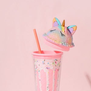 <span class=keywords><strong>Gobelet</strong></span> à double paroi pour étudiants Kawaii <span class=keywords><strong>licorne</strong></span> 16 oz, sans BPA, anti-fuite, <span class=keywords><strong>réutilisable</strong></span>, en plastique, pour milkshake, avec couvercle/paille - Product Image 2