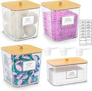 Large Organizer Clear <strong>Laundry</strong> Room Organization Detergent <strong>Powder</strong> <strong>Container</strong> <strong>Laundry</strong> Pods Storage <strong>Container</strong> with Bamboo Lid - Product Image 1