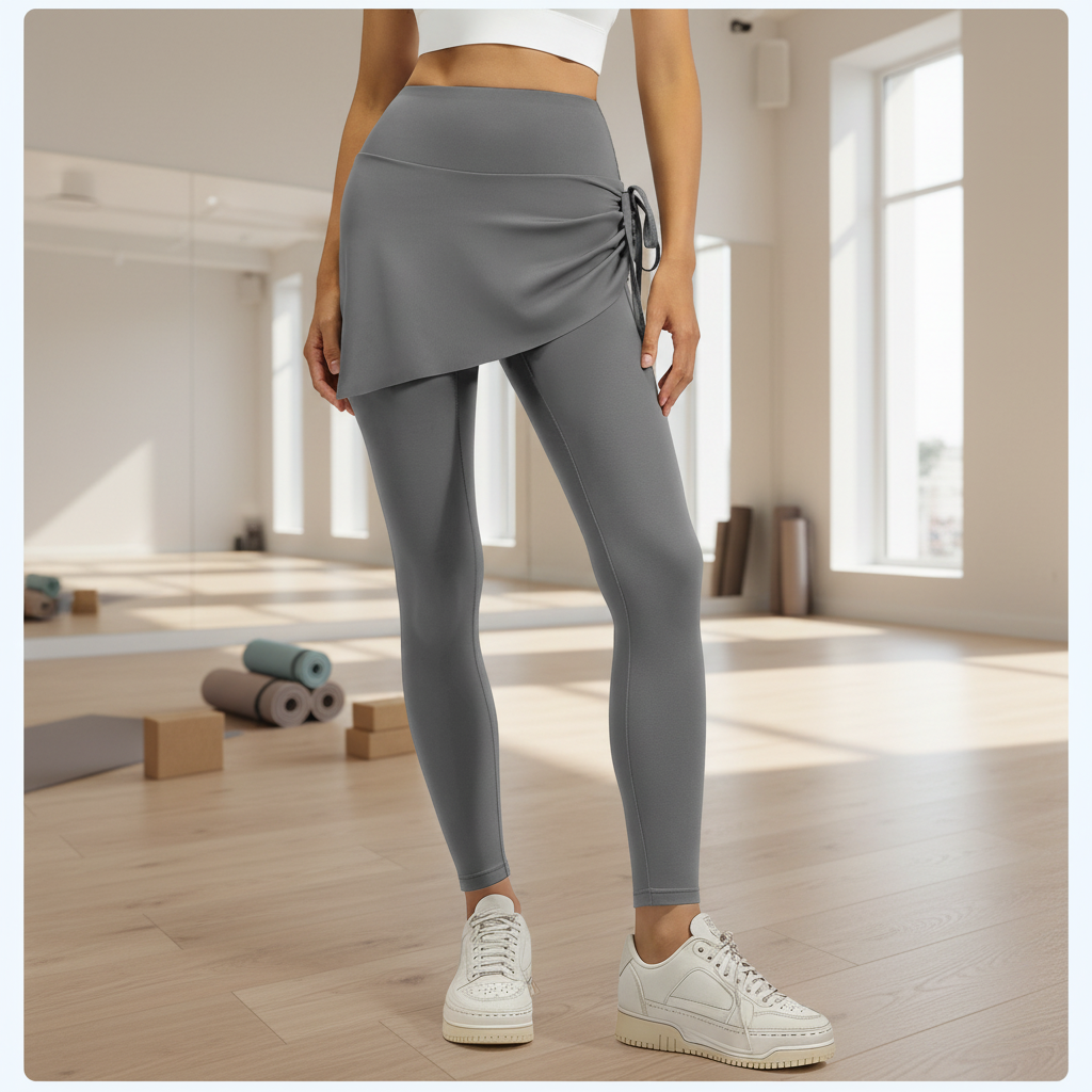 Two Pairs High Elastic Waist Pleated Yoga Skirt Pants for Women Slimming Anti-Embarrassment Exercise Fitness Full-Length Quick