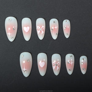 Populaire en Europe et en Amérique : <span class=keywords><strong>Faux</strong></span> <span class=keywords><strong>ongles</strong></span> minimalistes en forme d'amande <span class=keywords><strong>avec</strong></span> strass en forme <span class=keywords><strong>de</strong></span> nœud - Autocollants pour <span class=keywords><strong>ongles</strong></span> - Product Image 2