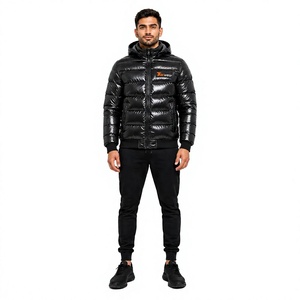 Veste à capuche rembourrée noire pour homme Tiierwear, coupe-vent, rembourrage en polyester, fermeture éclair, vêtement d'hiver décontracté - Product Image 1