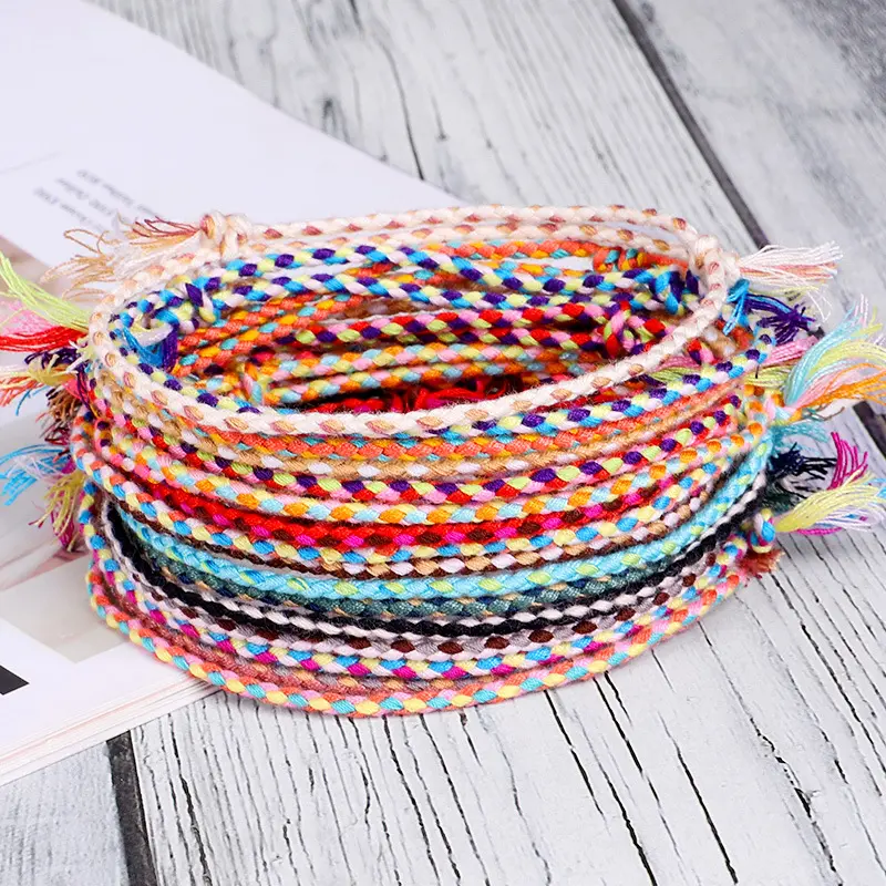 100 pcs Handmade Tibetan String Bracelet Cotton Thread Tassel Rope Woven Bracelets for Women Men Wristband Ethnic Jewelry