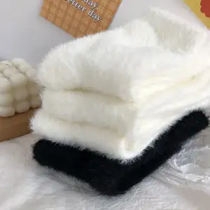 wholesale Winter warm Fashion Women Solid color Cozy Plush Faux Fur Mink Hairy Fluffy Room Floor Slipper Sofa Sleep fuzzy socks
