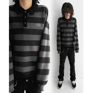 Custom Design Premium 360gsm Heavyweight 100% Cotton Long Sleeve Rugby <b>Shirt</b> Dtg Print Button Up <b>Stripe</b> Long Sleeve <b>T</b> <b>Shirt</b> - Product Image 2