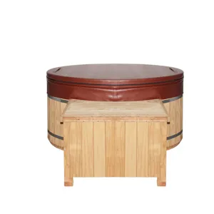 Custom Logo Wooden Outdoor Cold Plunge Tub Oval Modern 1HP Water Chiller Ice Bath Tub With Stainless Liner For 1 People