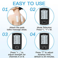 Stimease Appareil TENS EMS rechargeable à double canal, 24 modes, 20 niveaux d'intensité, masseur soulageant la douleur avec 8 électrodes
