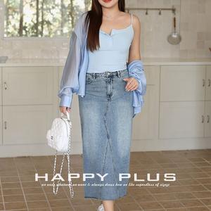 Jupe mi-longue en jean taille haute Runqi, grande taille, bleu délavé, couleur unie, style décontracté rétro pour femme - Product Image 4