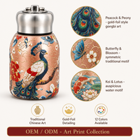 Gobelet isotherme de poche en acier inoxydable 316, 300 ml, avec couvercle à vis, isolation sous vide, motif paon style chinois, pour femme