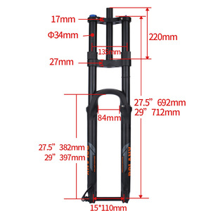 Bolany Mountain Bike Front Fork 27.5 Inch 15x110mm Thru Axle Coil Spring Damped <b>Rebound</b> Adjustment 17mm Stem - Product Image 1