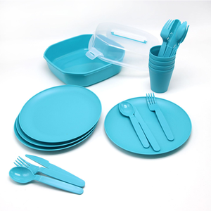 Giá Tốt Sản Phẩm Mới Thân Thiện Với Môi Bpa Miễn Phí Cắm Trại Bộ 21Pcs Với Xử Lý Vuông Leakproof Bộ Đồ Ăn Nhựa Đặt Bữa Ăn Tối - Product Image 2