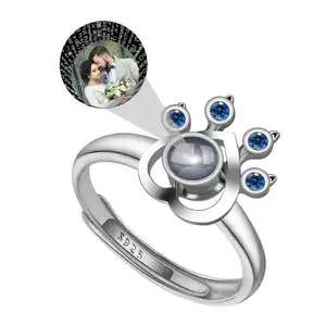 100 Languages I Love You Custom Photo Projection Jewelry 925 Sterling Silver Dog Paw Print Birthstone Rings