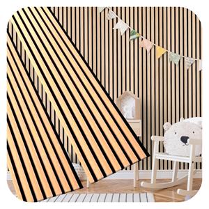 Akupanel Panneau d'isolation phonique en feutre noir Panneaux muraux en bois à lattes acoustiques en chêne américain de luxe pour la décoration intérieure des bâtiments - Product Image 1