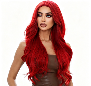 Neptune Red Long Curly Wig Center Part 100 Density High Temperature <b>Wire</b> Full Headgear Women's European American Style - Product Image 1