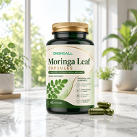 ONEHEALL Capsules de feuilles de Moringa pour adultes, marque privée, best-seller, antioxydant, sans gluten, supplément protéiné naturel, végétalien