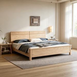 Minimalist Birch Wood Queen Bed <b>Frame</b> with Plywood Panel and Storage Drawers - Product Image 3