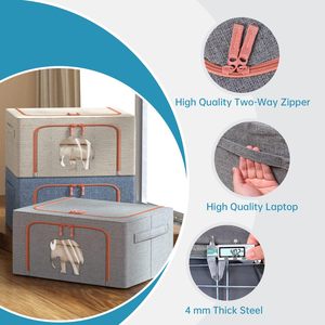 Boîte de rangement pour vêtements empilable KUYUE, en tissu cationique avec cadre métallique, organisateur de placard pliable avec poignée durable - Product Image 3