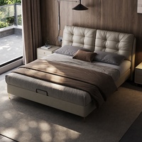 Cama de Cuero Acolchada de Lujo - Moderna Base de Cama Tapizada Queen/King Size con Almacenamiento y Patas Metálicas para Muebles de Dormitorio Principal