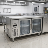 Plan de travail réfrigéré commercial en acier inoxydable à économie d'énergie, comptoir plat, refroidisseur de produits frais pour cantine, snack-bar, cuisine
