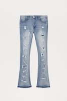 Nouveauté 2026 Jeans vintage délavé style hip-hop d'hiver, coupe skinny évasée, à ourlet effiloché et déchiré