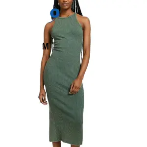 Acrylic Women's A-Line Shift Dress Sleeveless Knitwear Floor-Length with Natural Waist Breathable Solid Pattern Sweater Dress