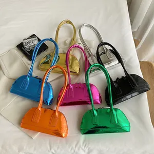 2023 Summer Long Handle Metallic Shiny Underarm Bags Bright Color women shoulder handbags