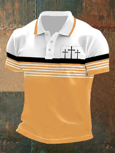 Polo Premium para Hombre, Diseño de Cruces Cristianas, Transpirable, Tela Suave, Bloques de Color, Rayas, Manga Corta, para Golf - Product Image 6