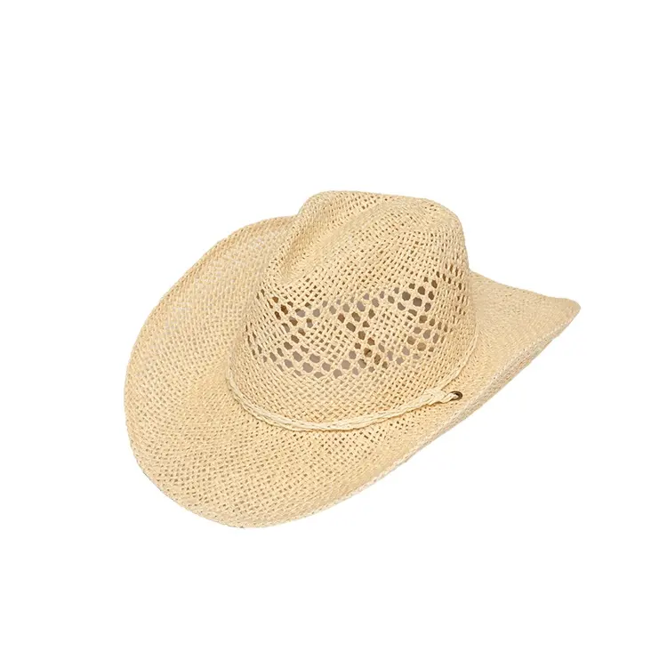 JAKIJAYI Wholesale Custom Logo Fashion Hollow Out Beach Cowboy Straw Hat