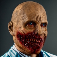 Masque intégral en latex de zombie dégoulinant et sanglant, tête chauve amusante, yeux bleus/colorés, tendance pour Halloween, cosplay, fête d'horreur