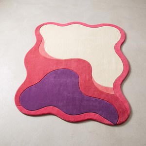 Custom Wavy Abstract Hand Tufted Wool <b>Rug</b> Funky <b>Pastel</b> Handmade Area Carpet for Bedroom Living Room Modern Home Decor Available - Product Image 2