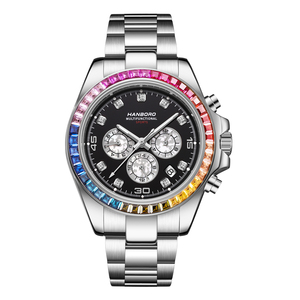 Nuovo Orologio Meccanico di Lusso da <span class=keywords><strong>Uomo</strong></span> in Acciaio Inossidabile con Diamanti Arcobaleno Luminosi, Impermeabile 5BAR, Movimento Automatico - Product Image 3