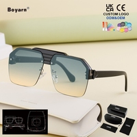 Lunettes de soleil carrées surdimensionnées Boyarn avec logo personnalisé, style rétro demi-cerclé, punk, vente en gros, usine chinoise, pour hommes