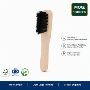 Brosse à chaussures en poils de porc naturels, manche en bois, poils noirs, brosse de nettoyage pour chaussures en cuir et daim - Product Image 2