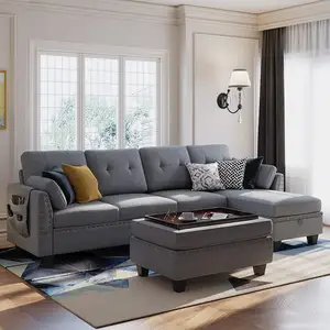 Set Sofa Multifungsi Kursi 4 Bagian, Sofa Bentuk L dengan Ottoman Penyimpanan untuk Ruang Tamu