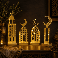 Décoration LED OEM en gros pour le Ramadan, croissant de lune en métal doré, décoration d'intérieur, présentoir de table pour l'Aïd