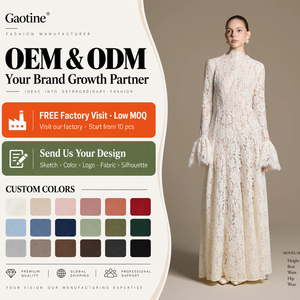 <span class=keywords><strong>Robe</strong></span> de soirée formelle sur mesure OEM ODM pour <span class=keywords><strong>femme</strong></span>, en dentelle florale ivoire, col montant, manches longues, poignets à volants, longueur ras du sol, vente en gros - Product Image 2
