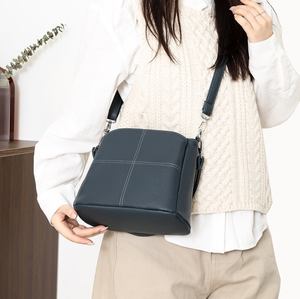 Genuine Leather Women's Crossbody Shoulder Bag Beige <b>Square</b> Handbag Zipper Closure Adjustable Strap for Daily Travel - Product Image 4