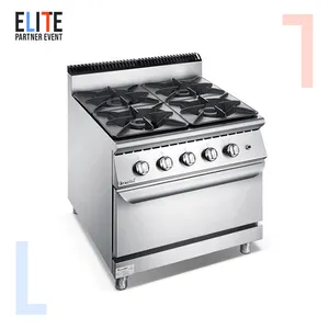Коммерческая газовая плита Furnotel с 6 горелками для приготовления пищи с духовкой, ширина 700/900 мм