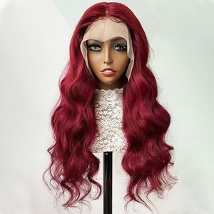 Perruque de <span class=keywords><strong>cheveux</strong></span> humains Remy bordeaux 99J avec dentelle transparente, pré-épilée, ondulée, pour femmes noires - Product Image 5
