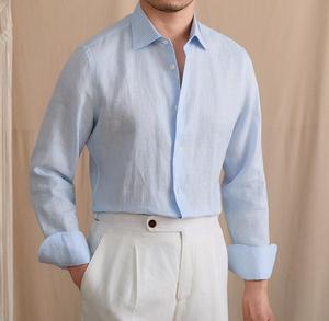 Camicie Casual da <span class=keywords><strong>Uomo</strong></span> <span class=keywords><strong>in</strong></span> 100% <span class=keywords><strong>Lino</strong></span> Stile Italiano, Alta Qualità e Lusso, Traspiranti, a Maniche Lunghe, Produzione per <span class=keywords><strong>Uomo</strong></span> - Product Image 1