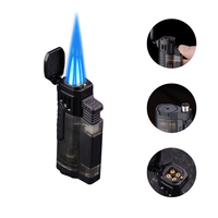 Briquet à cigare Hongjing à flamme quadruple, pistolet pulvérisateur avec couteau, perceuse, portable, extérieur, gonflable, coupe-vent