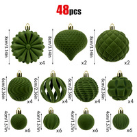 Nouvel ensemble de 48 boules de Noël floquées 4/6/8 cm, décorations creuses en plastique