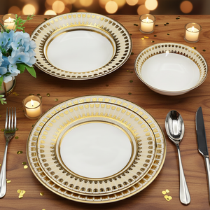 Lot de 4 assiettes à bord doré, vaisselle de restaurant, ensembles de vaisselle domestique, assiettes en <span class=keywords><strong>porcelaine</strong></span> et céramique avec bols, services de table – Offre spéciale - Product Image 2