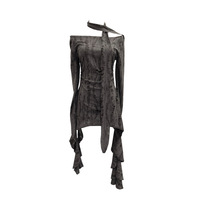 Robe T-shirt d'été en polyester style streetwear post-apocalyptique vieilli, avec col halter et épaules dénudées, photo réelle