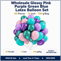 Lot de 60 ballons en latex brillants de 12 pouces de haute qualité – Couleurs rose, violet, vert, bleu pour décorations d'anniversaire, de baby shower et de mariage