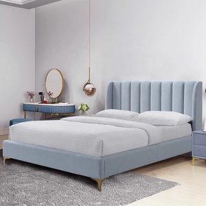 Cama Matrimonial Zayshine de Estilo Francés Retro de Lujo, en Terciopelo Azul, de 1.8 Metros, Modular, para Hotel, Villa o Apartamento, Cama Doble Suave Tipo Princesa - Product Image 2